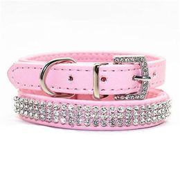 Bling Rhinestone PU Leather Crystal Diamond Puppy Collar Pet Dog Collars Pink Dog Collars Leather Collar Para Pedro2715788