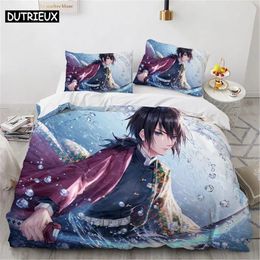 Bedding sets Demon Slayer Set Cartoon Anime Kamado Tanjirou Nezuko Rengoku Giyuu Duvet Cover Pillowcases Kids Comforter Bedroom Decor 231020