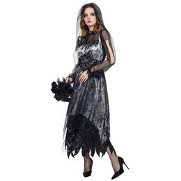 cosplay Eraspooky New Halloween Costume for Women Ghost Zombie Bride Mediaeval Gothic Black Dress Easter Carnival Partycosplay