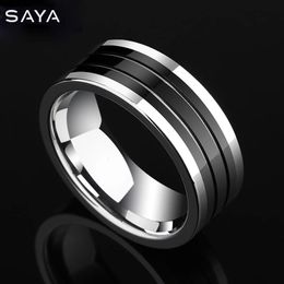 Wedding Rings 8MM Width High Polished Men Tungsten Carbide Band Rings for Anniversary Inlay Black Ceramic Customized 231020