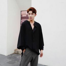 Men's Casual Shirts Men's Korean Loose Men's Long Sleeve Clothes Personality Trend Oversize Hair Stylist Summer Shirt Male Spring