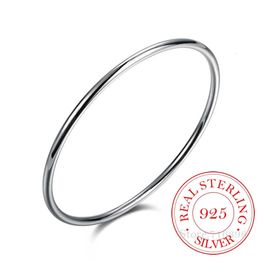 Bangle 925 Sterling Solid Silver Bracelet Fashion Personality Simple Smooth Bangles For Women Wedding Engagement Jewellery 231020