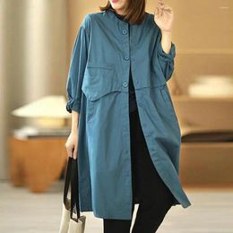 Women's Jackets Women Solid Colour Jacket Open Placket Stylish Plus Size Trench Coat Loose Fit Stand Collar Mid Length For Fall