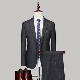 Men's Suits M-5XL (Blazer Pants) Fashion Business Italian Style Striped Gentleman British Casual Slim Wedding 2-piece Set
