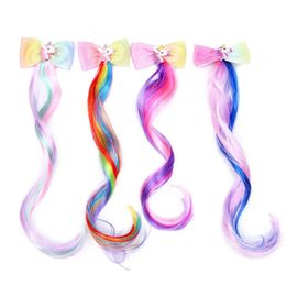 Hair Accessories Kids Rainbow ClipsUnicorn Extensions for Girls Children tail Holder Baby Princess Barrettes Bow Accessories 231019