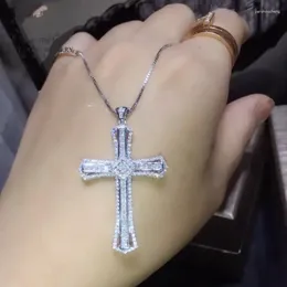 Chains Luxury 925 Silver Exquisite Bible Jesus Cross Pendant Necklace Women Crucifix Charm Pave Simulated Platinum Diamond Fine Jewelry
