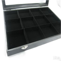 POCKET WATCH COMPARTMENT Jewellery GLASS DISPLAY CASE BOX 12 compartment352E