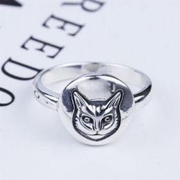 s925 silver cat head ring vintage classic sterling silver cat face ring British style hip-hop male and female Thai silver ring257t