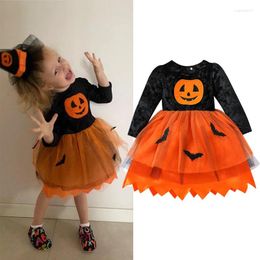 Girl Dresses FOCUSNORM 1-6Y Halloween Kids Girls Princess Dress Lace Long Sleeve Pumpkin Printed Patchwork Tutu