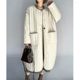 Women's Trench Coats Autumn Long Quilted Coat Fashion Solid Korean Style Single Breasted Oversized Thin Winter Overcoats Women Casual Jacket