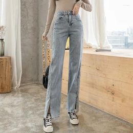 Women's Jeans Split Loose Straight-leg Pants Trousers Nice Spring High-waist Korean Trend Straight Leg