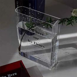 Vases Clear Book Vase Flower for Flowers Cute Bookshelf Decor Floral Arrangement Home 231019