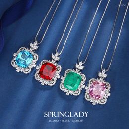 Pendant Necklaces SpringLady Luxury Silver Colour Necklace With Box Chain 12 12mm Paraiba Tourmaline Emerald Women Charms Choker