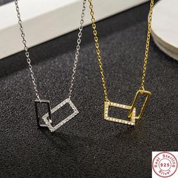 Chains High-Quality S925 Sterling Silver Ring Interlocking Clavicle Chain Geometric Double Niche Ladies Necklace Wholesale