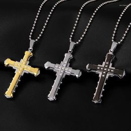 Pendant Necklaces 2023 Male Crystal Cross Jesus Gold/Black/Blue Color Zirconia Necklace Stainless Steel Jewelry