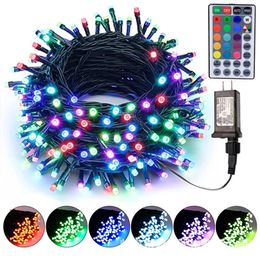 Other Event Party Supplies 66ft RGB Colour Changing Christmas String Light 200 LED Fairy Garland Plug in Connectable Green Wire Twinkle Tree 231019