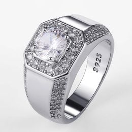 Luxury 925 Sterling Silver Men AAA Crystal Zircon Stone Wedding Ring Brilliant Noble Engagement Engage Party Plata Rings Stamp