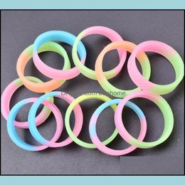 Band Rings Luminous Sile Jewellery Fluorescent Random Colour 20Mmx5Mm Cute Glow In The Dark Finger Ring Bdehome Drop Delivery Dhzb2