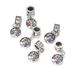 100pcs lot 10mm Silver Alloy Beads Tree Shape Bead Crystal Pendant for DIY Big Hole Metal Charm Beads Fit For Bracelet making Part239V