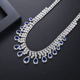 Luxury Vintage Tassel Water-drop Zircon Bridal Neckchain Women Colorful Zircon High Grade Necklace Collar Chain Jewelry for Women Wedding Engagement Party Gift SPC