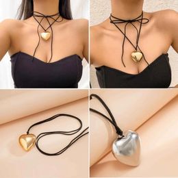 Chains Wax Rope Chain Punk Gothic Necklaces Heart Pendant Alloy Choker Necklace Hyperbole Jewellery Clavicle Women Men Y08E