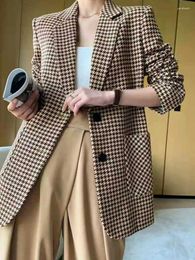 Women's Suits 2023 Autumn Woman Houndstooth Plaid Blazer Korean Fashion Long Sleeve Suit Jacket Office Lady Coats With Belt Women Clothing