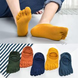 Men's Socks 3 5 Pairs Men Toe Spring Summer Adults Solid Breathable Anti-slip Silicone Hosiery Sweat-absorbing Invisible Stre221Z