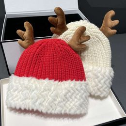 Christmas Hat Fashion For Kids And Adults Autumn And Winter Cute Cartoon Plush Wool Hats For Men And Women Gifts Versatile Warm Red Knitting Pullover Hats