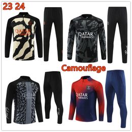 2023 2024 Paris Half pull Camouflage tracksuit kids and men MBAPPE 23 24 PSGEs training suit long sleeve Football Sportswear soccer Jersey uniform chandal SET