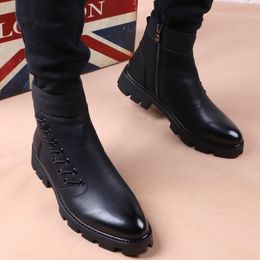 Dress Shoes italian brand designer mens leisure cowboy boots natural leather platform shoes black autumn winter ankle boot short botas male 231019