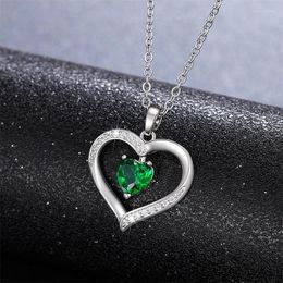 Pendant Necklaces CAOSHI Aesthetic Heart Shape Necklace For Women Fashion Engagement Ceremony Jewelry With Bright Green Zirconia Crystal