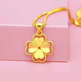 Pendant Necklaces Real 18K Gold Color Lucky Clover Necklace for Women Men Fine Jewelry Genuine Solid Wedding Luxury 231020