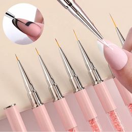 Makeup Tools Professional Nail Art Brushes Line Brush Pink UV Gel Painting Pen Carved Liner 3D Rhinestones for Manicure 231020