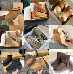 Designer Snow Ug Boots platform Australian Women Boot Boots Wool Fur Slipper Chocolate Dune Chestnut Winter Buckle Fur Snow Half Knee Short Lady Sheepskin Slides