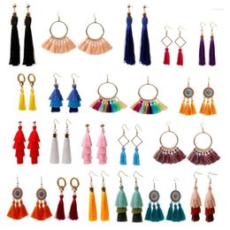 Dangle Earrings Colourful Tassel Long Layered Thread Ball Hoop Fringe Bohemian Tiered Gift Set