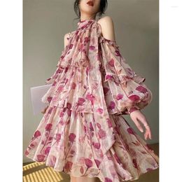 Casual Dresses Floral Mini Dress Beach Style Woman Boho 2023 Autumn Long Sleeve Short Party Elegant Korean Fashion Female