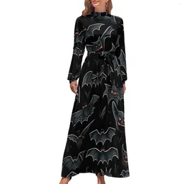 Casual Dresses Orange-eyed Bat Dress Long-Sleeve Spooky Animal Elegant Maxi High Neck Street Fashion Pattern Boho Beach Long Gift