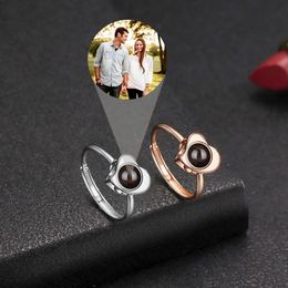 Wedding Rings 925 Sterling Silver Custom Po Rings for Women Couple Men Heart Pendent Ring Simple Trendy Party Gifts Fine Accessories 231020