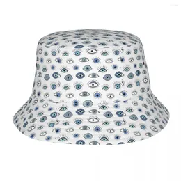 Berets Trendy Evil Eye Bob Hats Woman Foldable Outdoor Geometric Black Nazar Amulet Boho Fisherman Caps Summer Headwear