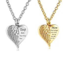 Pendant Necklaces Heart Urn Ashes Necklace For Women Men Engraved Angel Wing Memorial Loved One Keepsake Cremation Jewelry