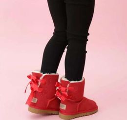 HOT Designer Kids Boots Australian Snow Winter Bailey Bow Children Girl Boy Triple Black Pink Khaki Ankle Booties uggliess