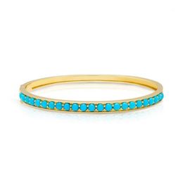 Gold Color Trendy Women Jewelry Inner 58-60mm Prong Set Blue Turquoises Stone Bangle Bracelet Fashion285u