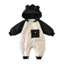 Rompers HoneyCherry Baby Winter Hooded Padded Warm Cotton-padded Clothes Cute Thickened Cartoon Outdoor Romper 231020