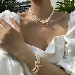 Chokers Natural Pearl Layered Necklace Women Wedding Jewellery Runway Party Japan Souch Korea Fashion 231019