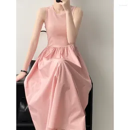 Casual Dresses WDMSNA Hepburn Style Slim Waist Vest Dress Women 2023 Summer Sleeveless A-line Vestidos O-neck Patchwork Knitted For