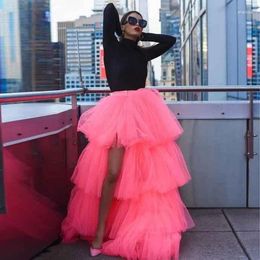 Skirts High Street Pink Tiered Tulle Asymmetrical Puffy Tutu Long Maxi Custom Made Female Skirt