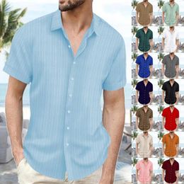 Men's T Shirts Athletic Tee Cotton And Linen Striped Jacquard Casual Loose Short Sleeved Shirt Breathable Sleeve Top