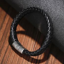 Charm Bracelets ZG Punk Men Jewelry Black Braided Leather Bracelet Stainless Steel Magnetic Clasp Fashion Bangles Gift