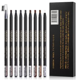 Eyebrow Enhancers 12PCS/Box Haozhuang Waterproof Eyebrow Pencil Brown Cosmetic Pen Natural Long-Lasting Tattoo Brush Makeup Set Beauty 231020