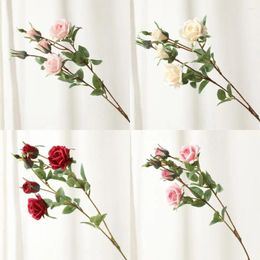 Decorative Flowers 1Pcs 65cm Rose High Quality Long Branch 5 Heads Artificial Flores Table Decor Fake Valentine's Day